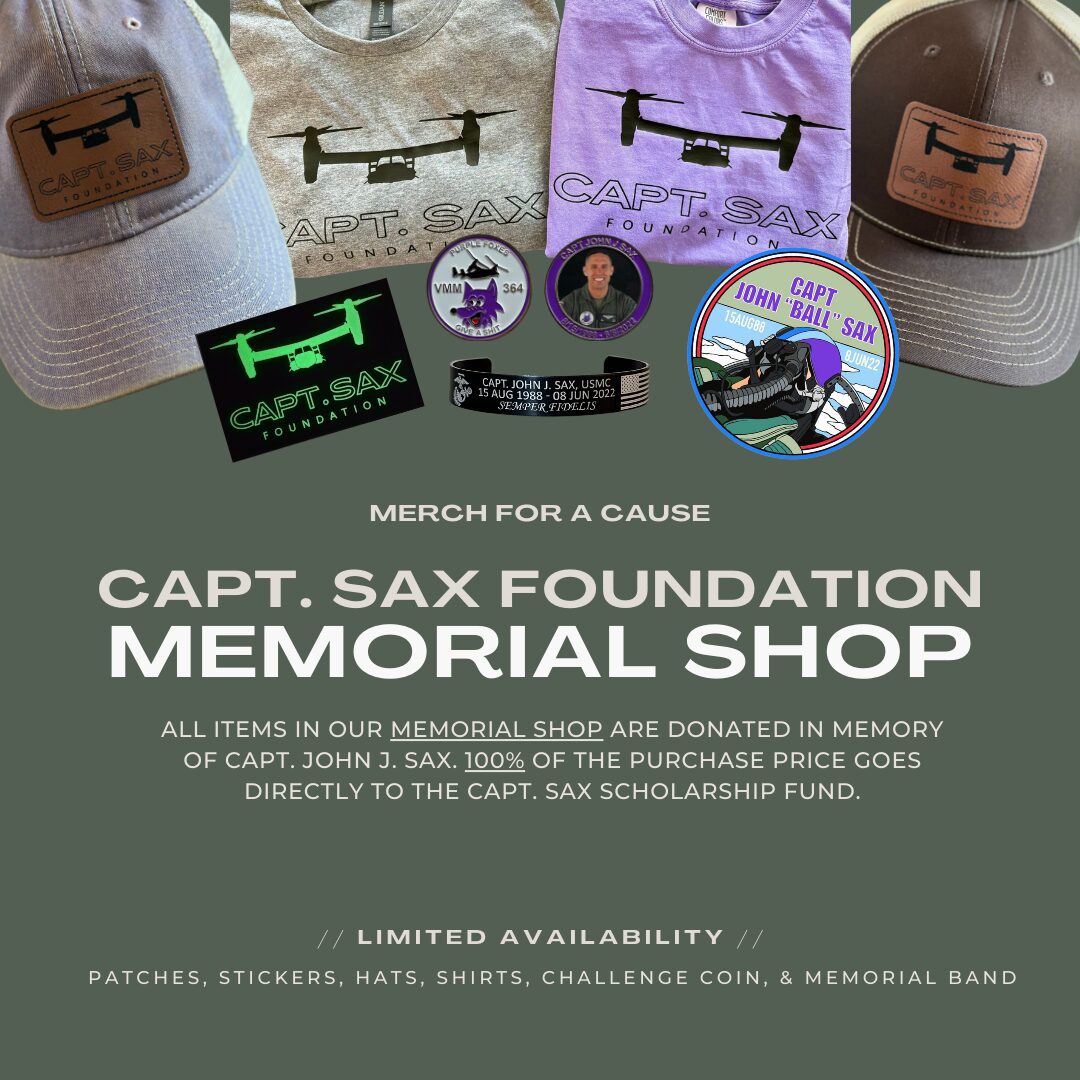 Capt. John J. Sax, USMC Memorial Shop, raising funds for Aviation Scholarships