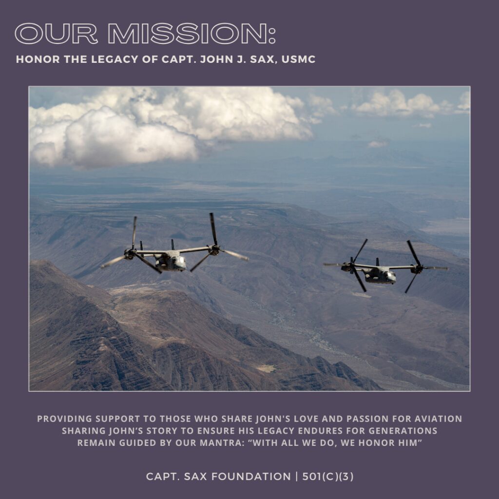 Photo with overlay text about Capt. Sax’s mission