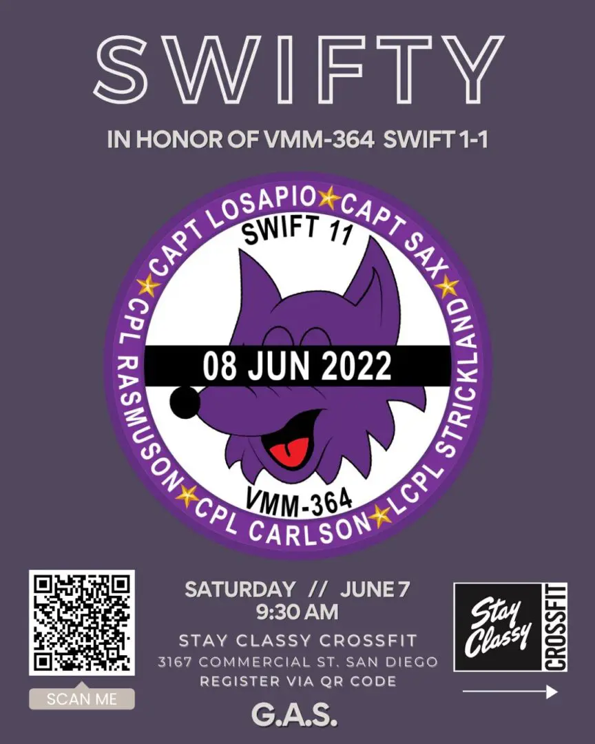 Swifty Updated Swift 11 Crossfit Workout of the Day Memorial WOD Announcement